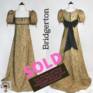 Bridgerton Experience Dress RegencyEra JaneAusten Emma Jewel  Beads Bronze Black